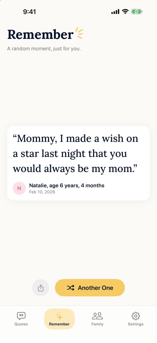 The Remember tab showing one random saved quote